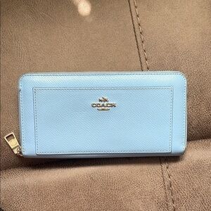 Coach Blue Leather Wallet with Gold Hardware